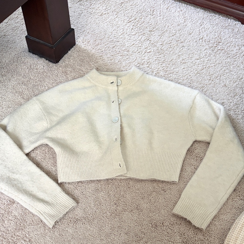 Cropped Cream Button-Front Women's Sweater